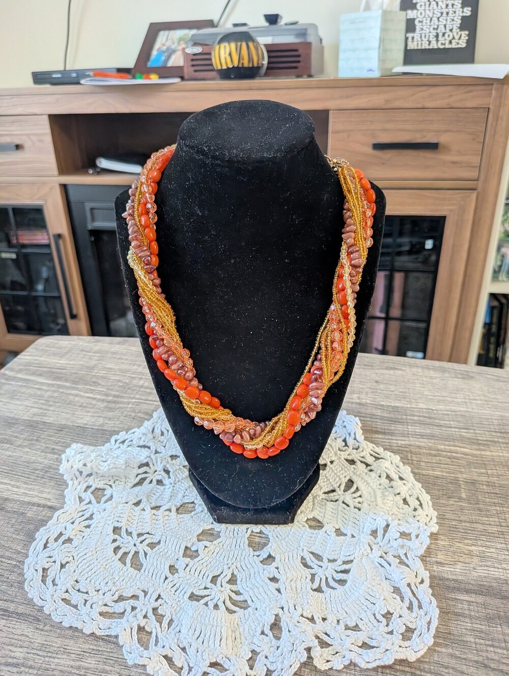 Multistrand Orange & Gold Beaded Necklace